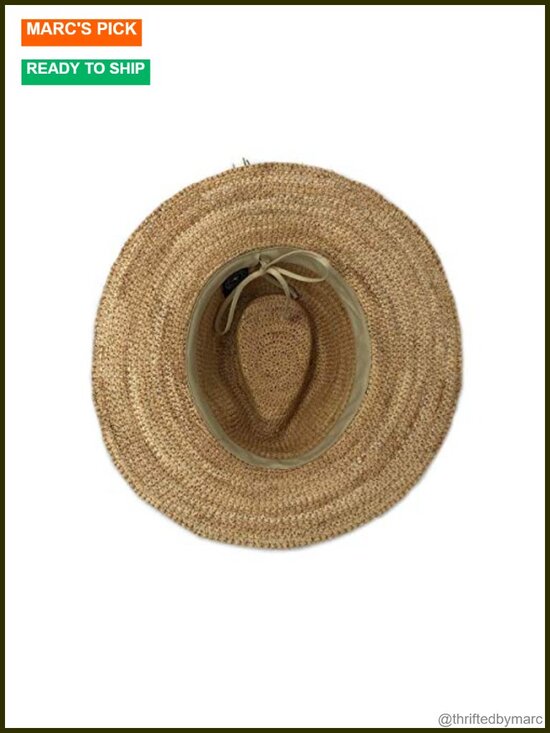 Natural Raffia Wide Brim Fedora Sun Hat with Adjustable Drawstring